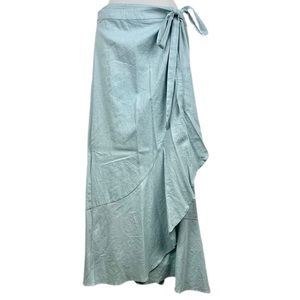 NWOT Versona sage green linen wrap midi tie skirt